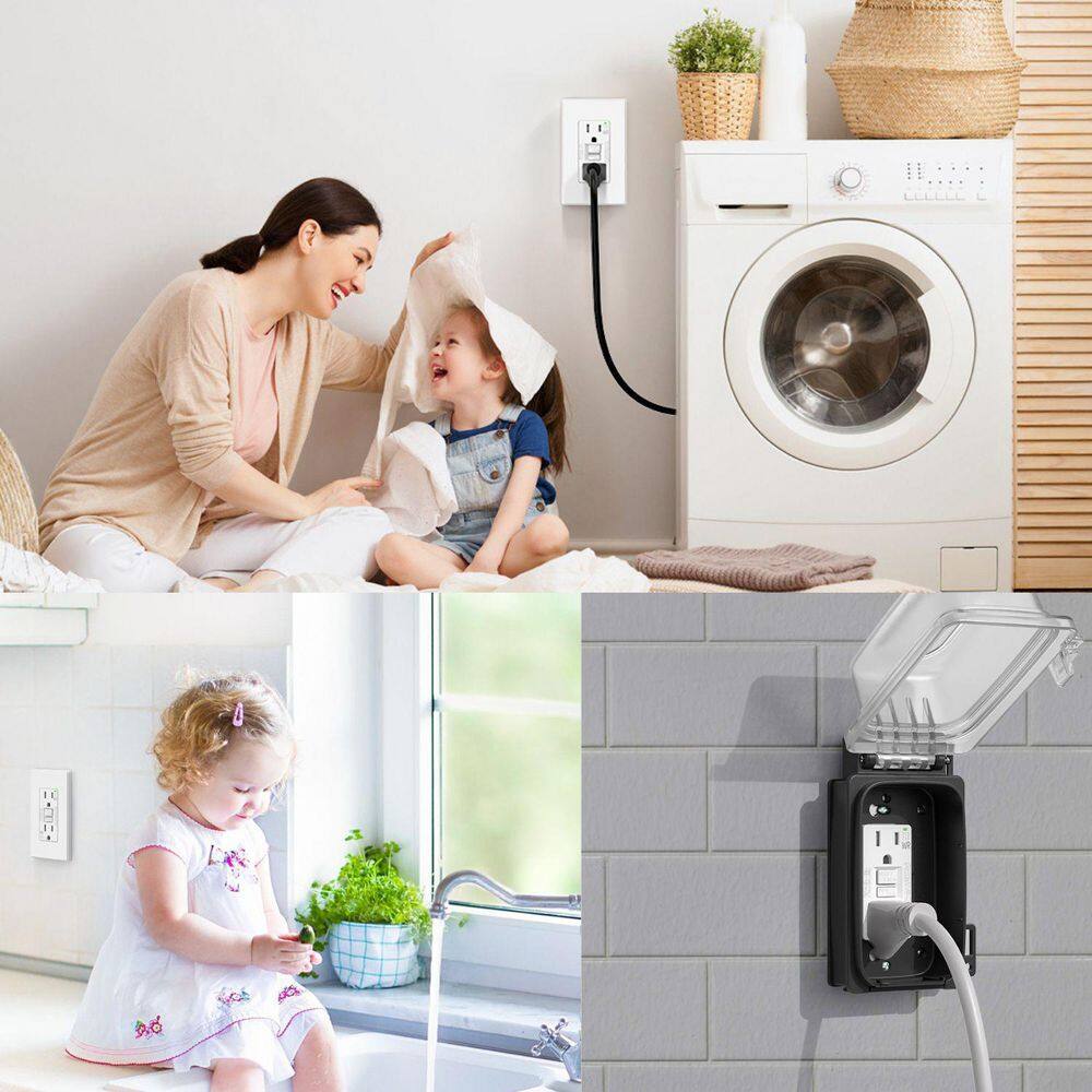 ELEGRP EG19S15TW-0103 GFCI Outlet Self-Test, 15 Amp 125V Weather Resistant Duplex wall outlet, Wall Plate included, UL Listed, Matte White 3PC0