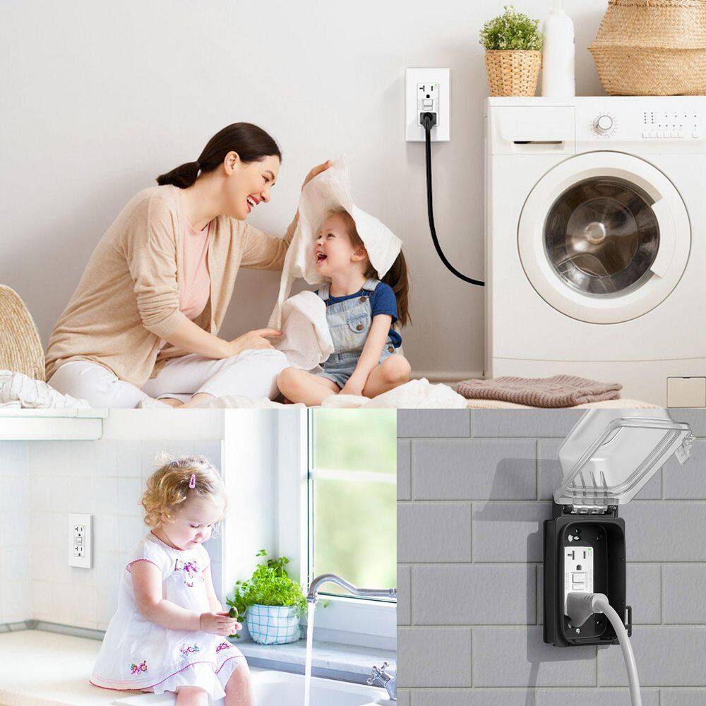 ELEGRP EG19S20T-0103 GFCI Outlet Self-Test, 20 Amp 125V Tamper Resistant Duplex wall outlet, Wall Plate included, UL Listed, Matte White 3PC0