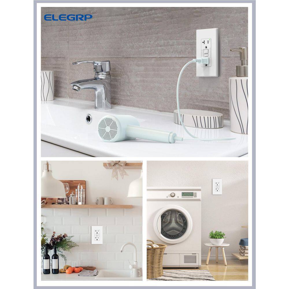 ELEGRP EG19S20T-0103 GFCI Outlet Self-Test, 20 Amp 125V Tamper Resistant Duplex wall outlet, Wall Plate included, UL Listed, Matte White 3PC11