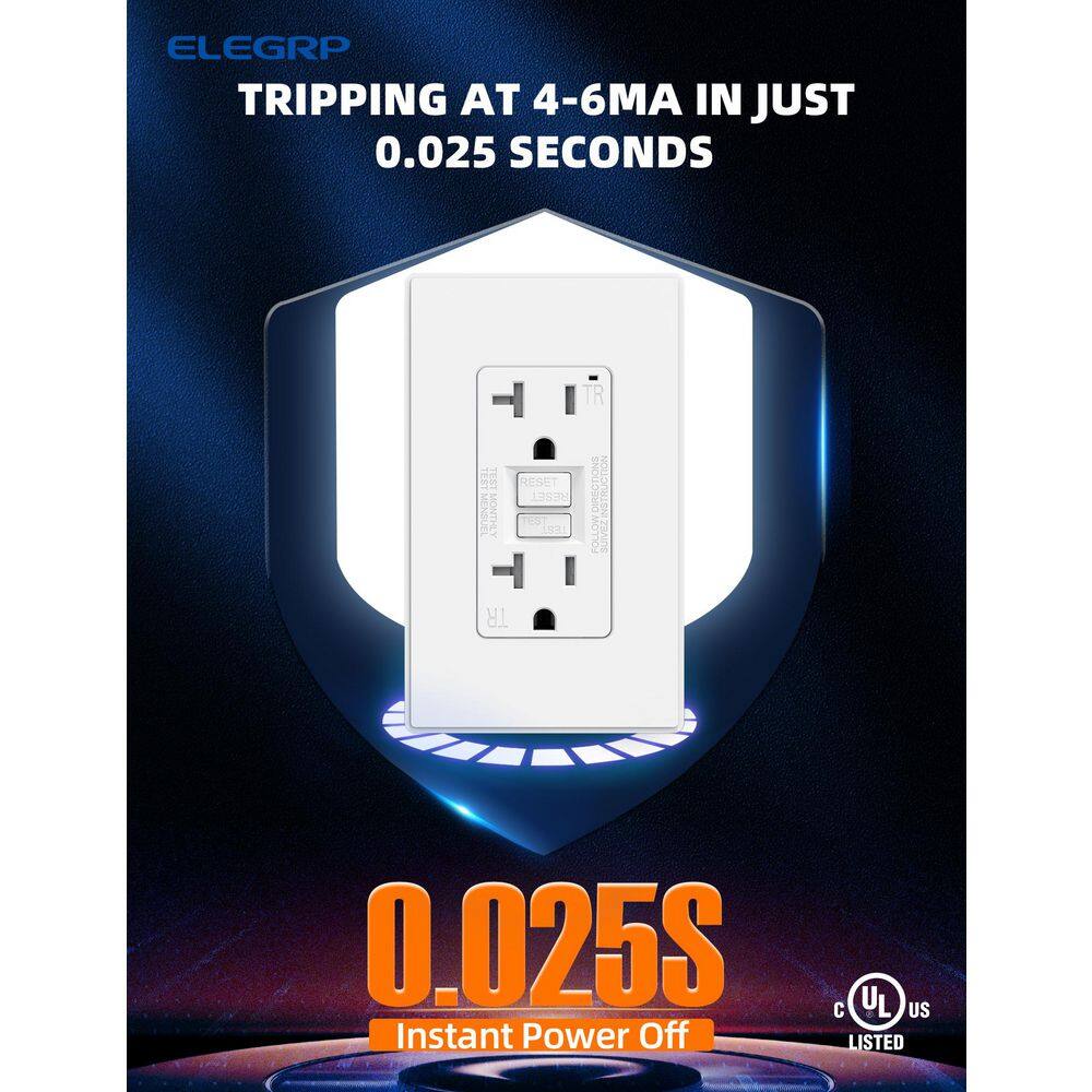 ELEGRP EG19S20T-0103 GFCI Outlet Self-Test, 20 Amp 125V Tamper Resistant Duplex wall outlet, Wall Plate included, UL Listed, Matte White 3PC2