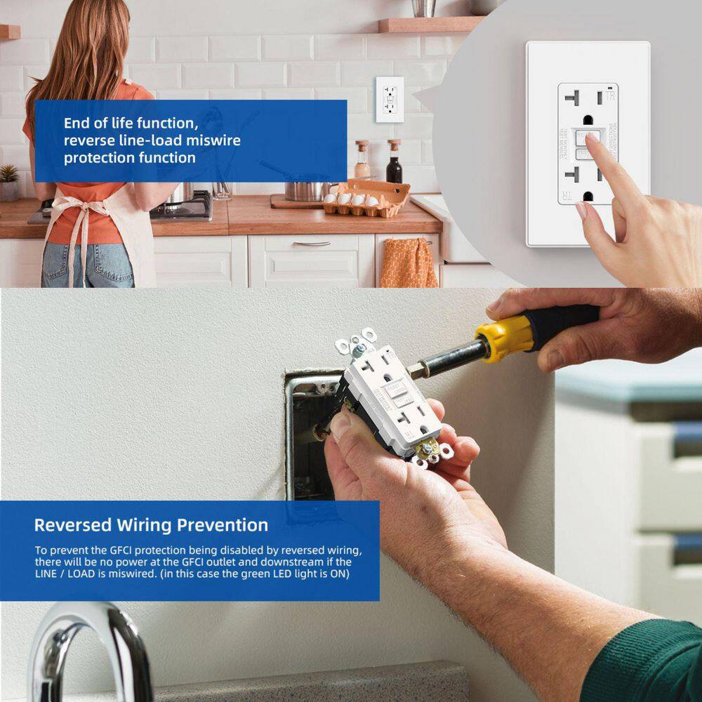 ELEGRP EG19S20T-0103 GFCI Outlet Self-Test, 20 Amp 125V Tamper Resistant Duplex wall outlet, Wall Plate included, UL Listed, Matte White 3PC9