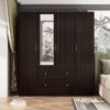 FUFU&GAGA KF330062-034 Brown Wood Grain 63 in. W 4-Door Big Armoires With Mirror, 2 Hanging Rods, 2 Drawers, Storage Shelves (70.9 in. H)