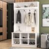 FUFU&GAGA White Painted Coat Rack with Bench and Storage Cubbies