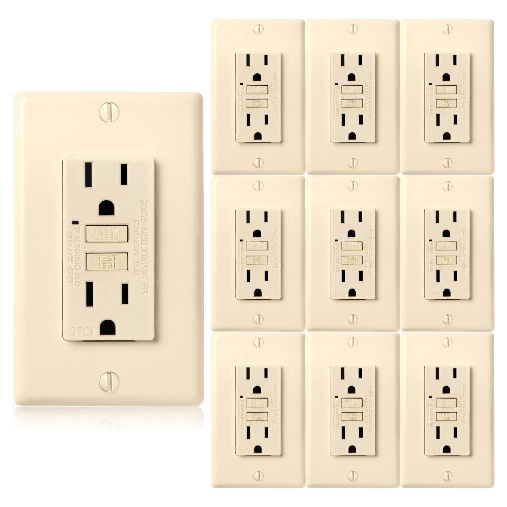 Faith GLS-15A-IV-10 15 Amp 125-Volt GFCI Duplex Outlet, GFI Receptacle with Indicator Light, Wall Plate Included, Ivory (10-Pack) Faith GLS-15A-IV-10 15 Amp 125-Volt GFCI Duplex Outlet, GFI Receptacle with Indicator Light, Wall Plate Included, Ivory (10-Pack)