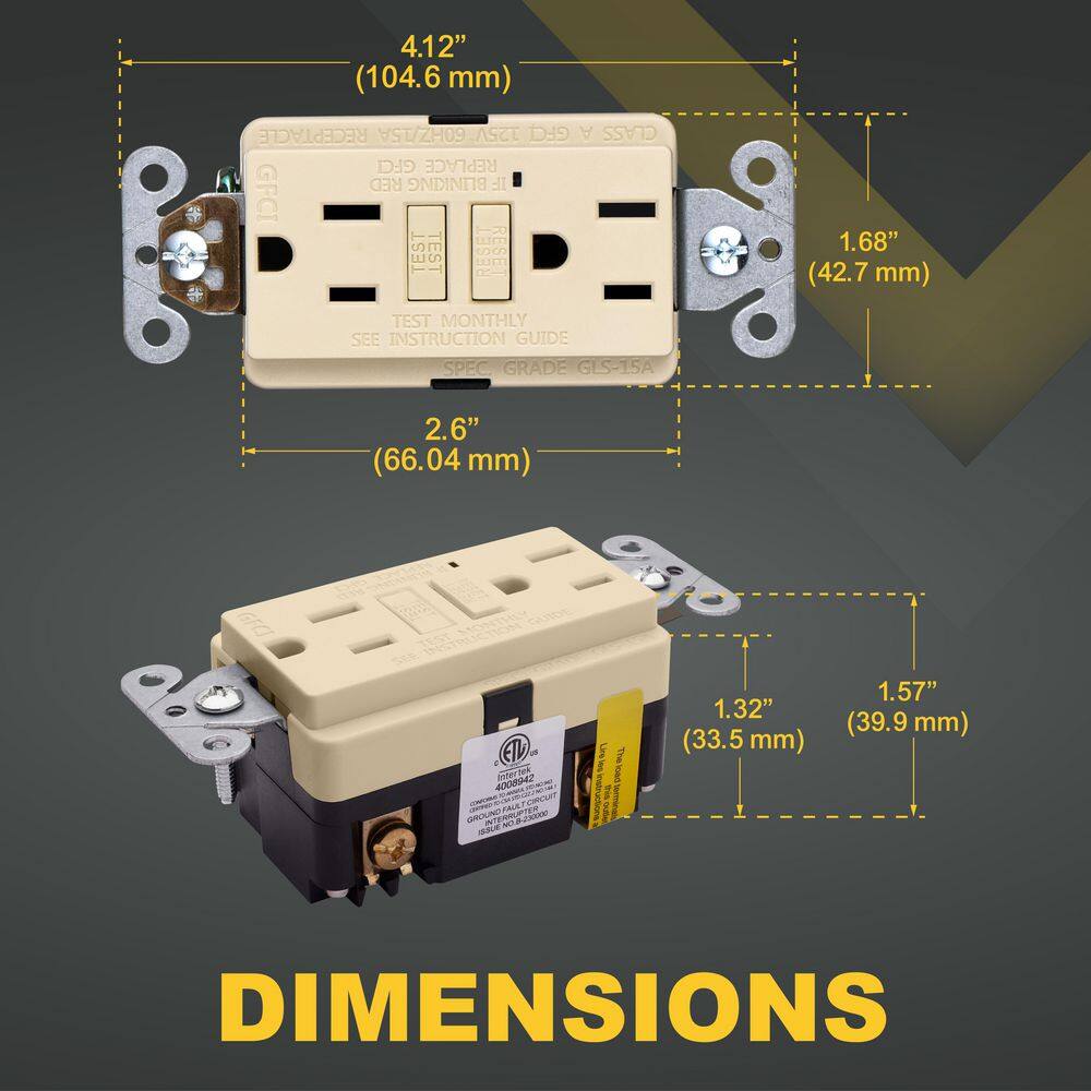 Faith GLS-15A-IV-10 15 Amp 125-Volt GFCI Duplex Outlet, GFI Receptacle with Indicator Light, Wall Plate Included, Ivory (10-Pack)1