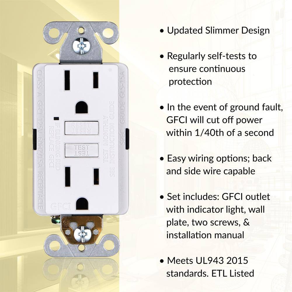 Faith GLS-15A-WH-10 15 Amp 125-Volt GFCI Duplex Outlet, GFI Receptacle with Indicator Light, Wall Plate Included, White (10-Pack)6