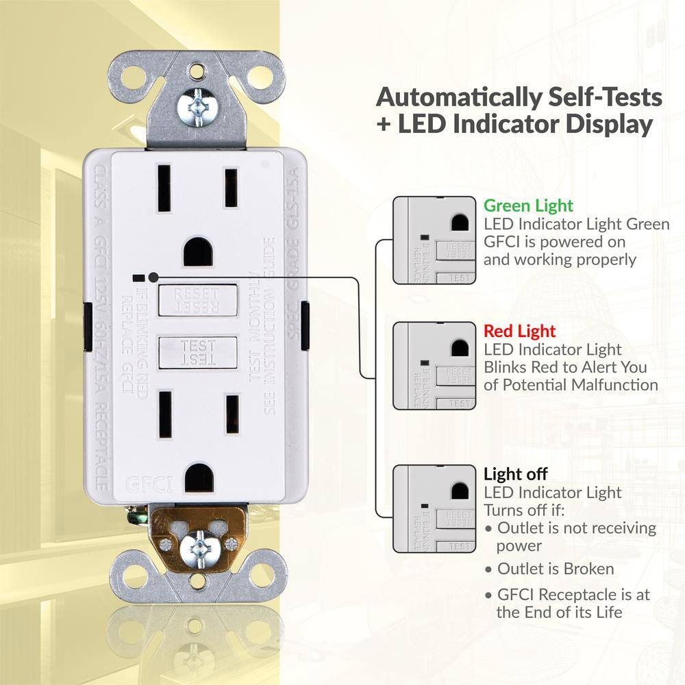 Faith GLS-15A-WH-10 15 Amp 125-Volt GFCI Duplex Outlet, GFI Receptacle with Indicator Light, Wall Plate Included, White (10-Pack)9