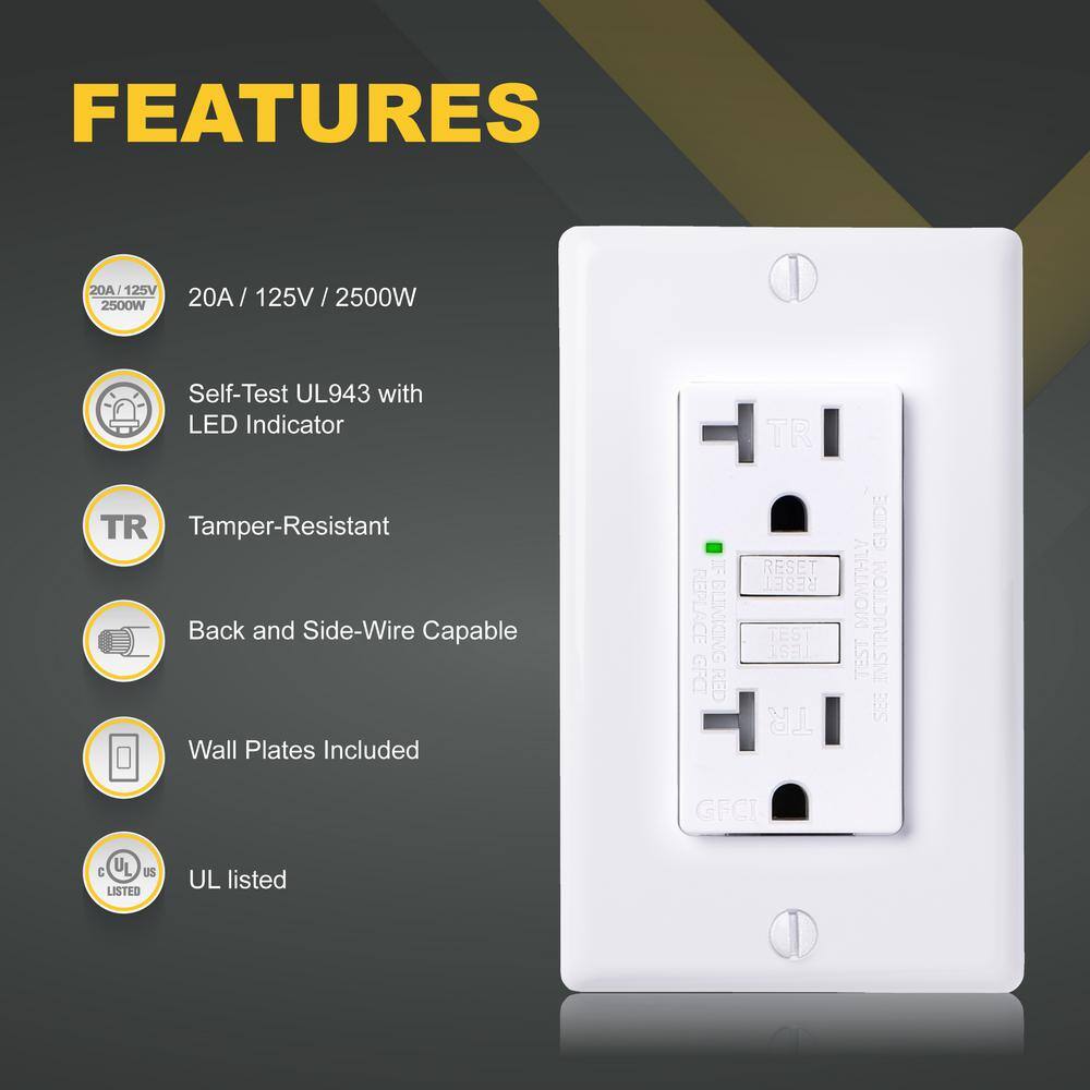 Faith GLS-20ATR-WH-10 20-Amp 125-Volt GFCI Duplex Tamper Resistant Outlet, GFI Receptacle with Indicator Light and Wall Plate, White (10-Pack)6