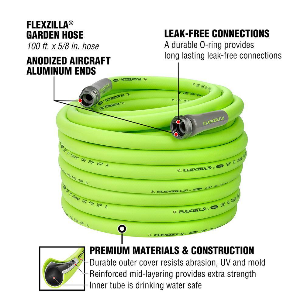 Flexzilla HFZG5100YW-E 5 8 in. x 100 ft. ZillaGreen Garden Hose with 3 4 in. GHT Fittings2