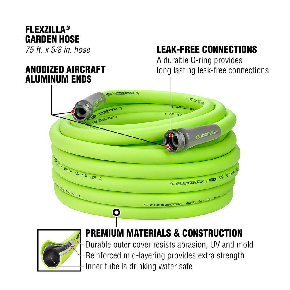 Flexzilla HFZG575YW-E 5 8 in. x 75 ft. Garden Hose with 3 4 in. GHT Fittings3
