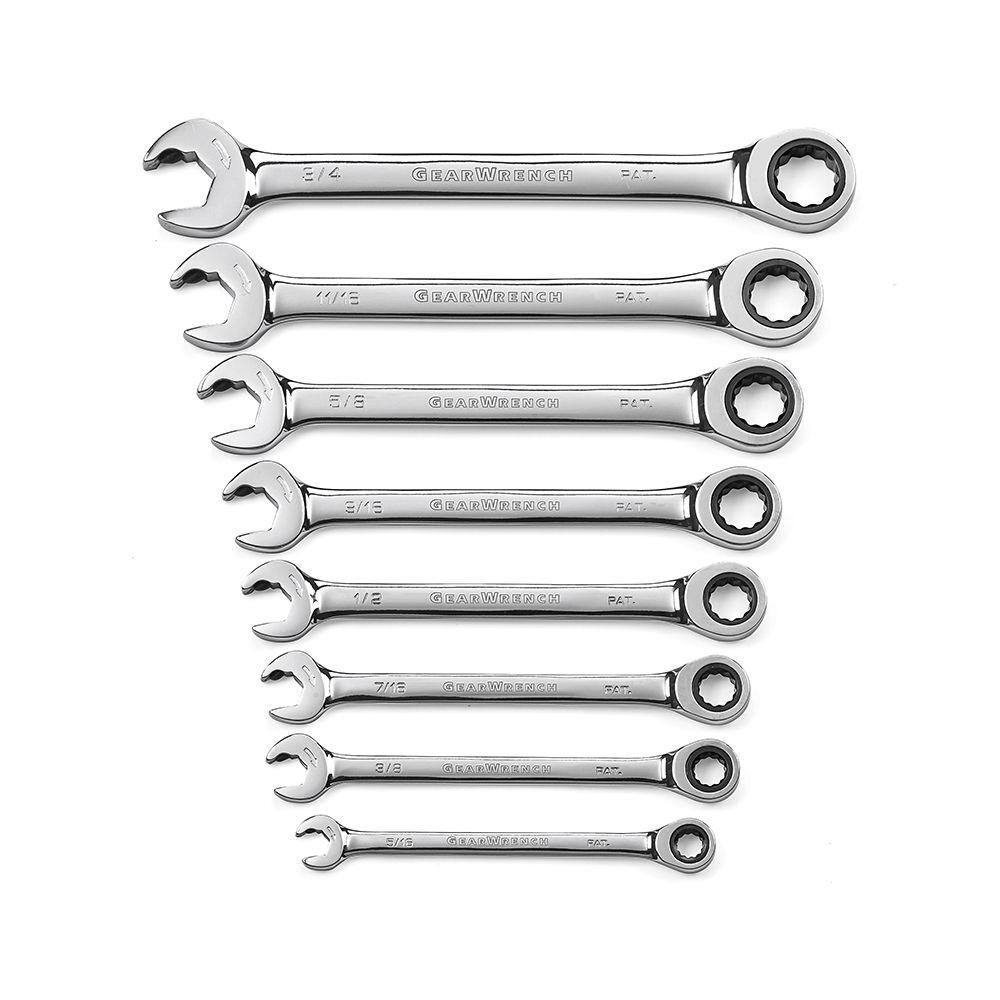 GEARWRENCH 85599 72-Tooth 12 Point SAE Open End Combination Ratcheting Wrench Set(8-Piece) GEARWRENCH 85599 72-Tooth 12 Point SAE Open End Combination Ratcheting Wrench Set(8-Piece)