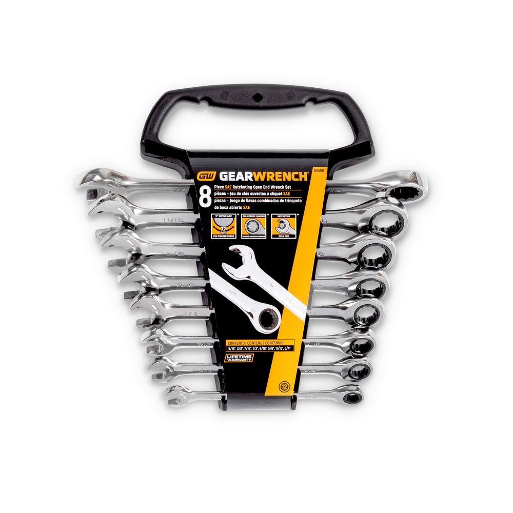 GEARWRENCH 85599 72-Tooth 12 Point SAE Open End Combination Ratcheting Wrench Set(8-Piece)7