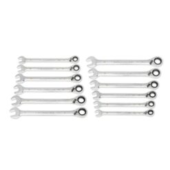 GEARWRENCH 86628 Metric 12-Point 90-Tooth Reversible Ratcheting Wrench Set with Wrench Roll (12-Piece)