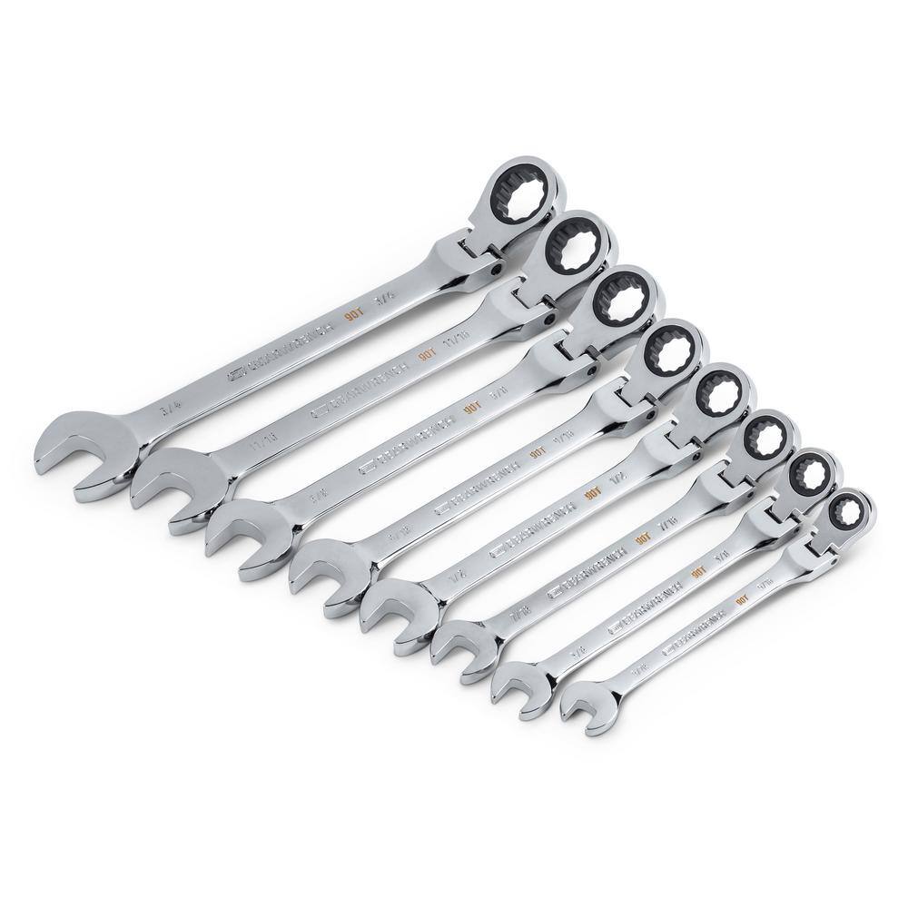 GEARWRENCH 86795 90-Tooth SAE Ratcheting Flex-Head Combination Wrench Set with Tray (8-Piece)0