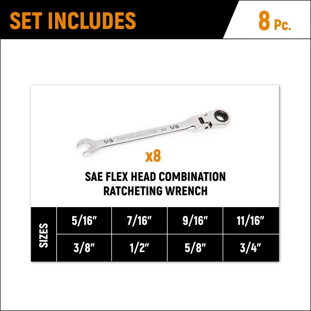 GEARWRENCH 86795 90-Tooth SAE Ratcheting Flex-Head Combination Wrench Set with Tray (8-Piece)1