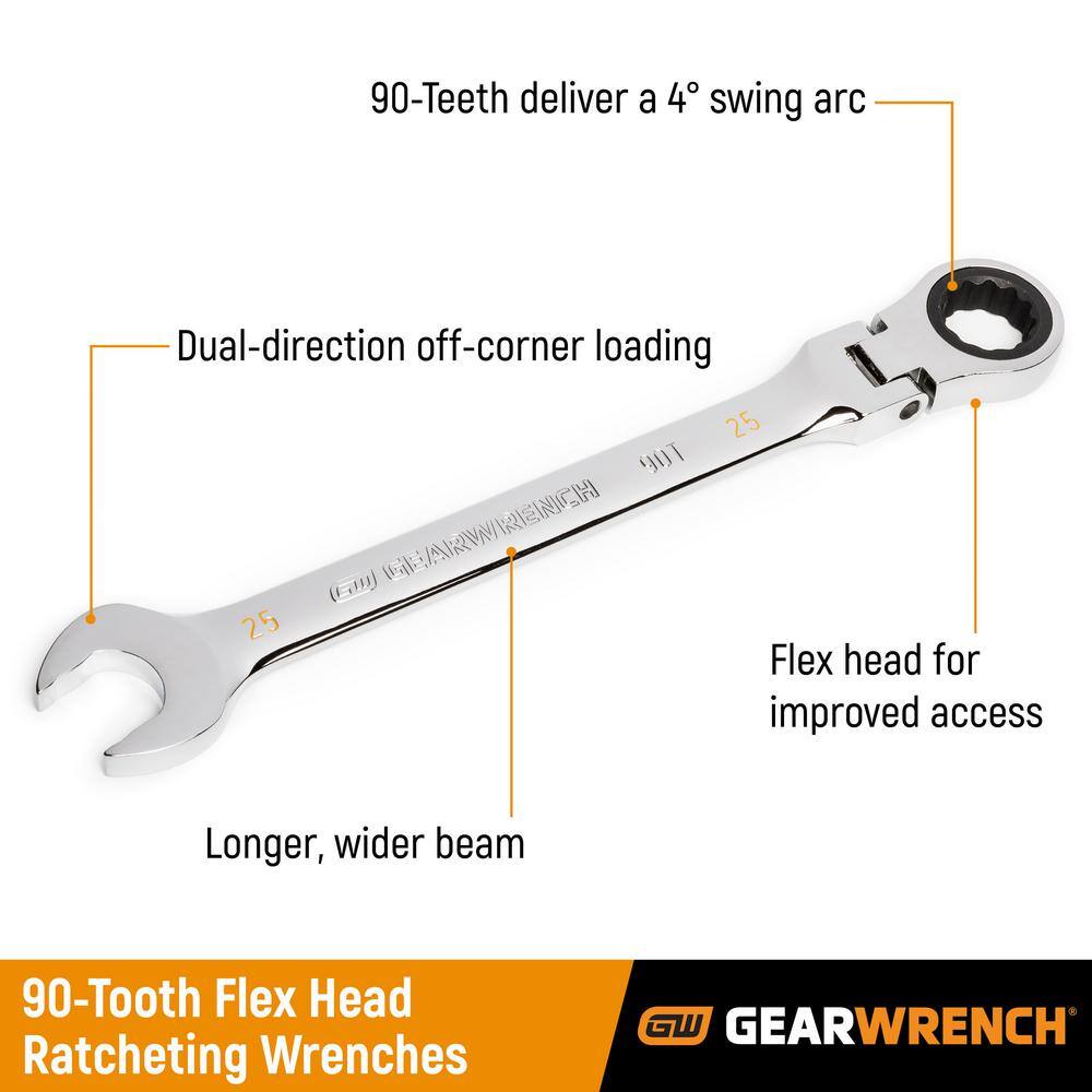 GEARWRENCH 86795 90-Tooth SAE Ratcheting Flex-Head Combination Wrench Set with Tray (8-Piece)4
