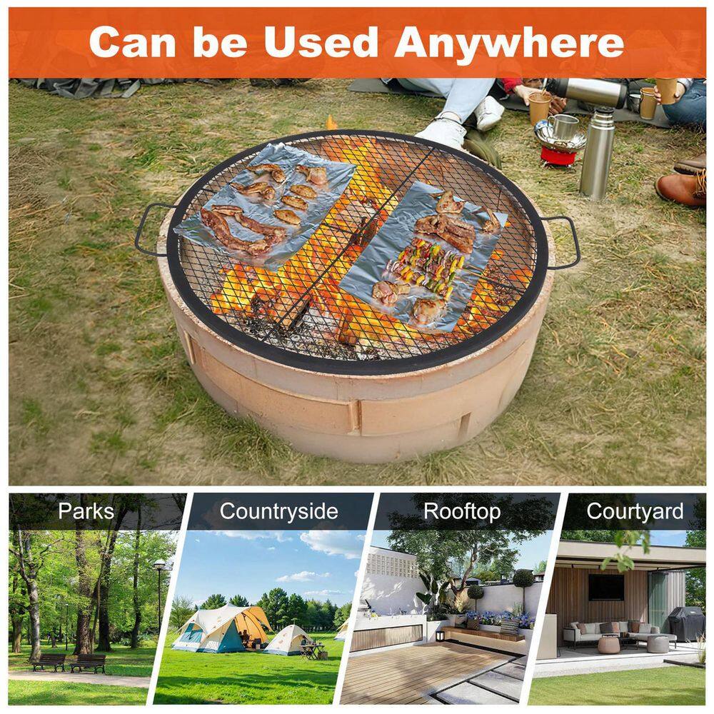 Garvee 36 in. Round Cooking Grate for Fire Pit, Cross-Marks Campfire Grill Grate with Handle2