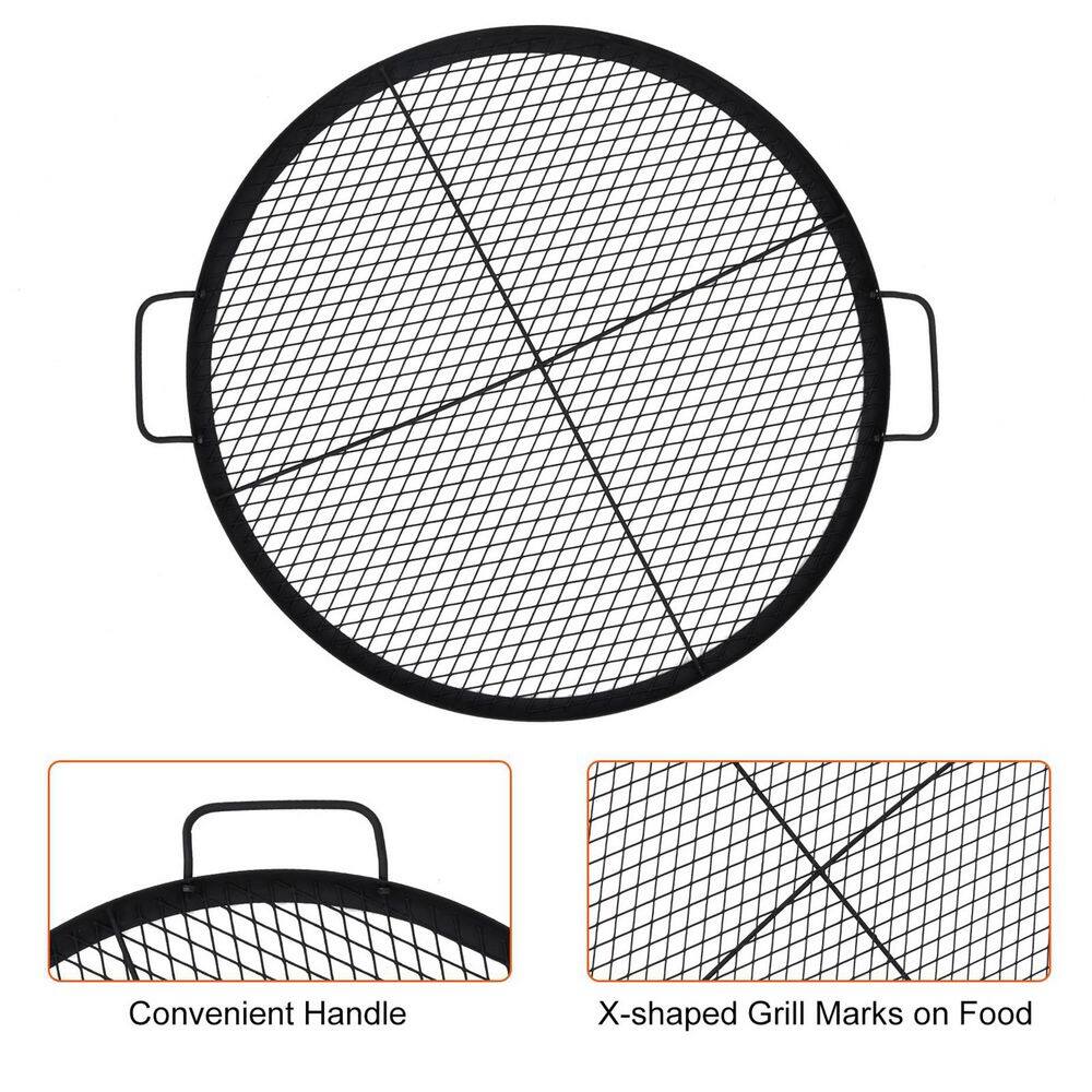 Garvee 36 in. Round Cooking Grate for Fire Pit, Cross-Marks Campfire Grill Grate with Handle4