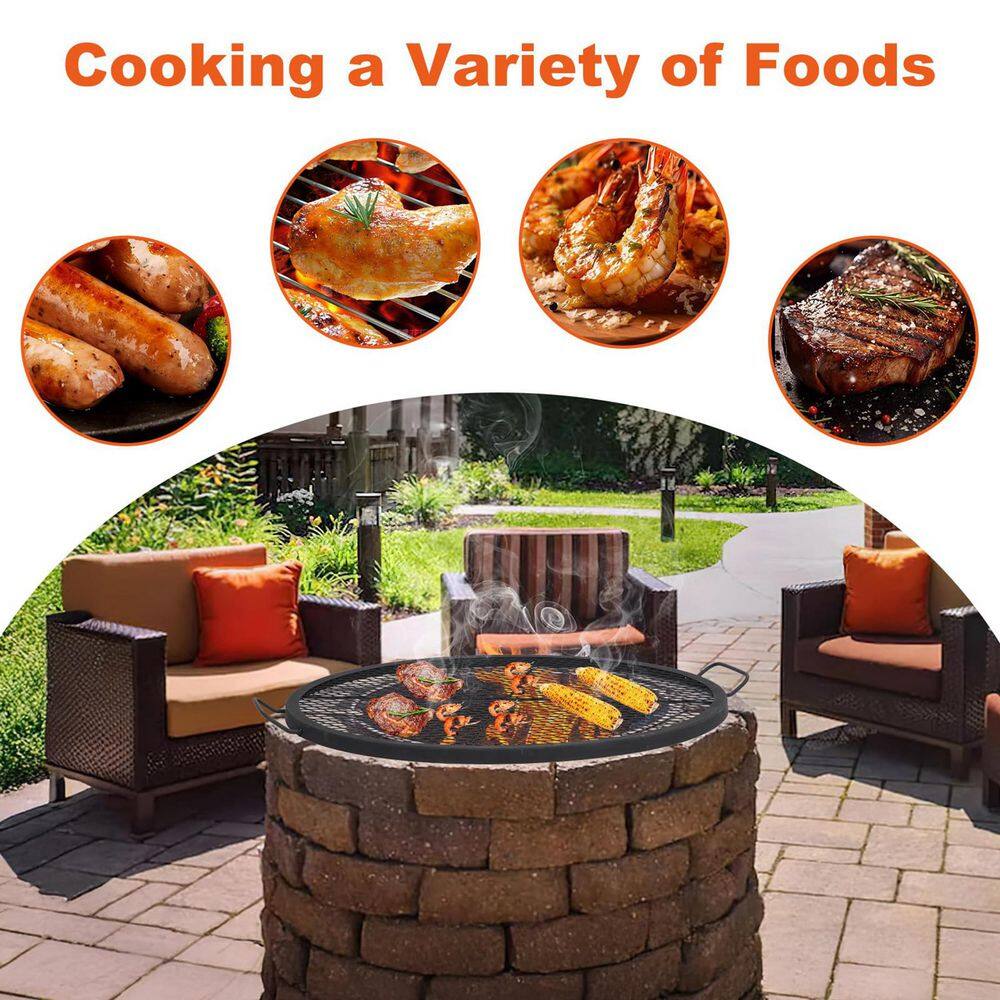 Garvee 36 in. Round Cooking Grate for Fire Pit, Cross-Marks Campfire Grill Grate with Handle6