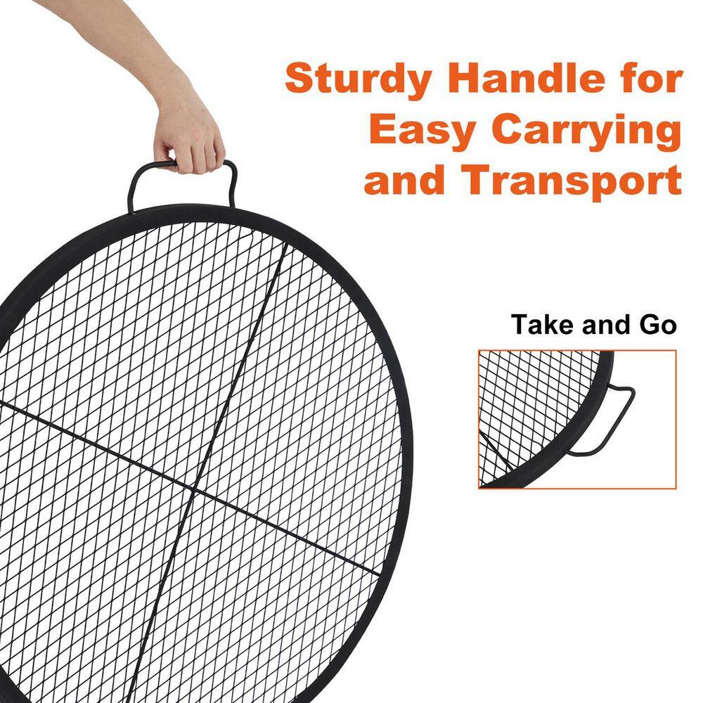 Garvee 36 in. Round Cooking Grate for Fire Pit, Cross-Marks Campfire Grill Grate with Handle8