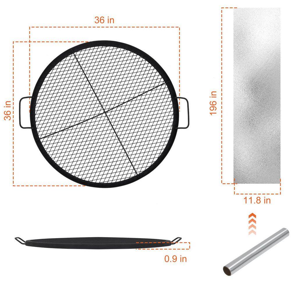 Garvee 36 in. Round Cooking Grate for Fire Pit, Cross-Marks Campfire Grill Grate with Handle9