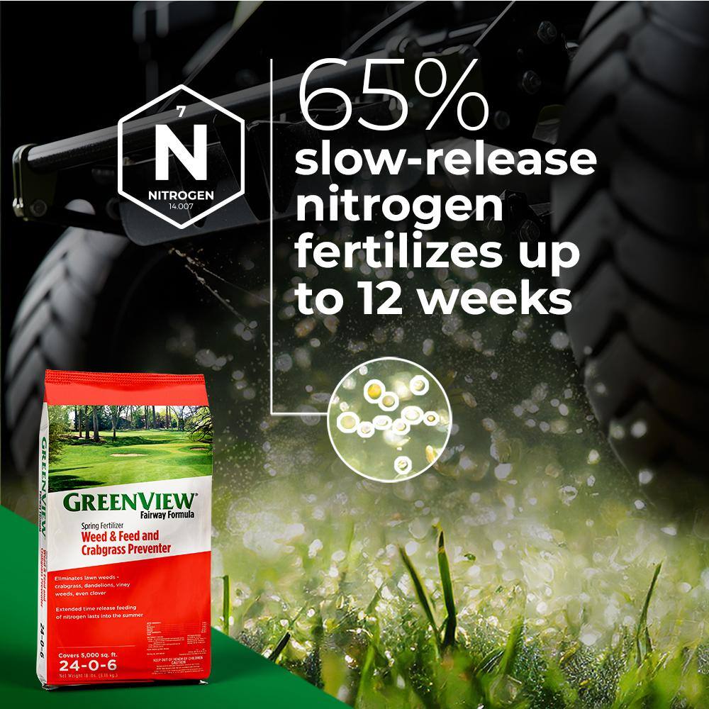 GreenView 2129193 36 lbs. Fairway Formula Spring Fertilizer Weed and Feed and Crabgrass Preventer, Covers 10,000 sq. ft. (24-0-6)5
