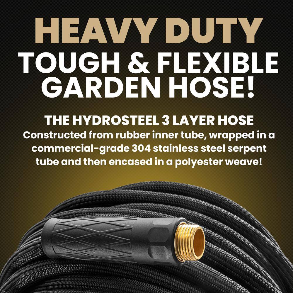 HydroSteel 8586 Pro 50 ft. Heavy-Duty Flexible Lightweight 304 Stainless Steel Metal Water Hose with Brass Nozzle9