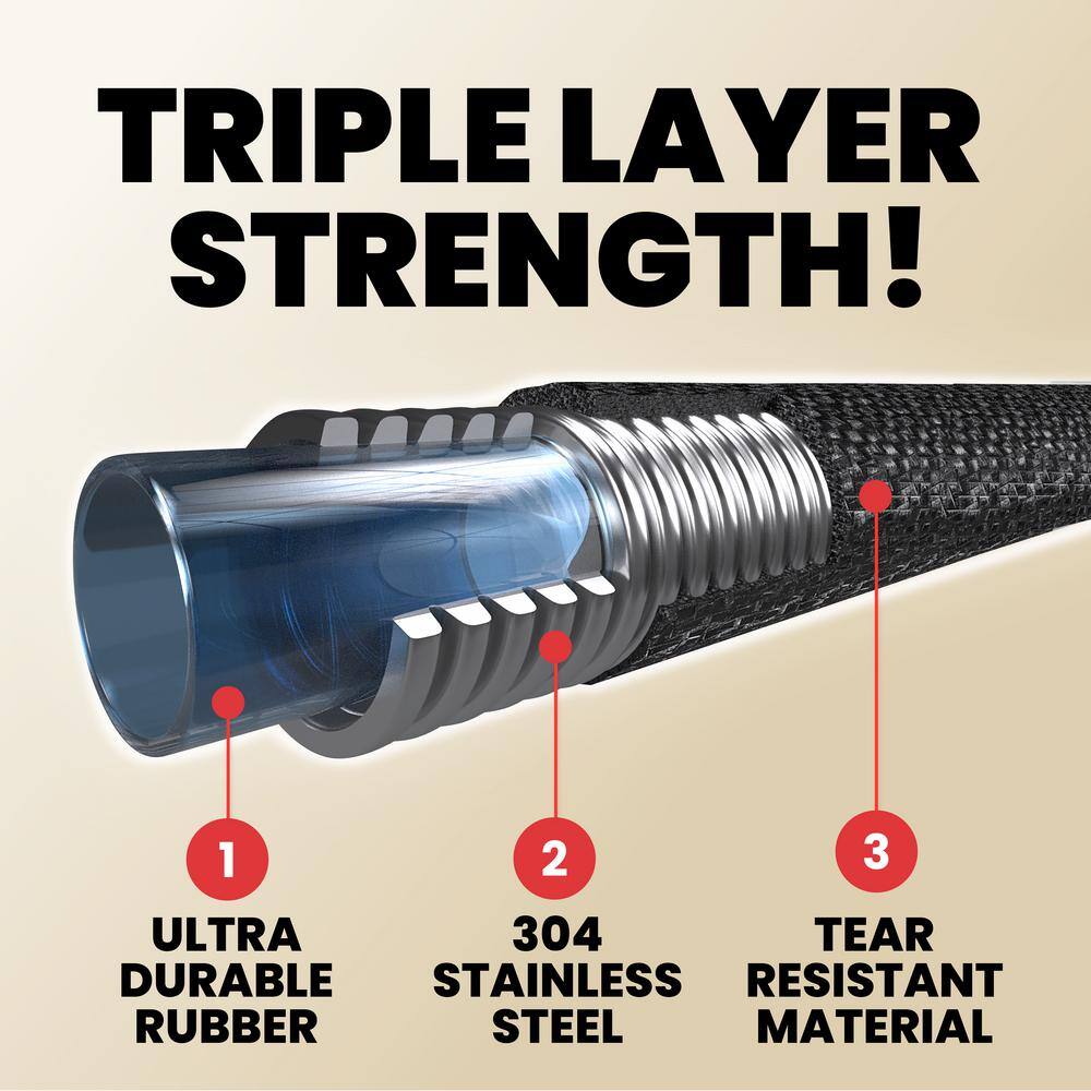 HydroSteel 8588 Pro 100 ft. Heavy-Duty Flexible Lightweight 304 Stainless Steel Metal Water Hose with Brass Nozzle1