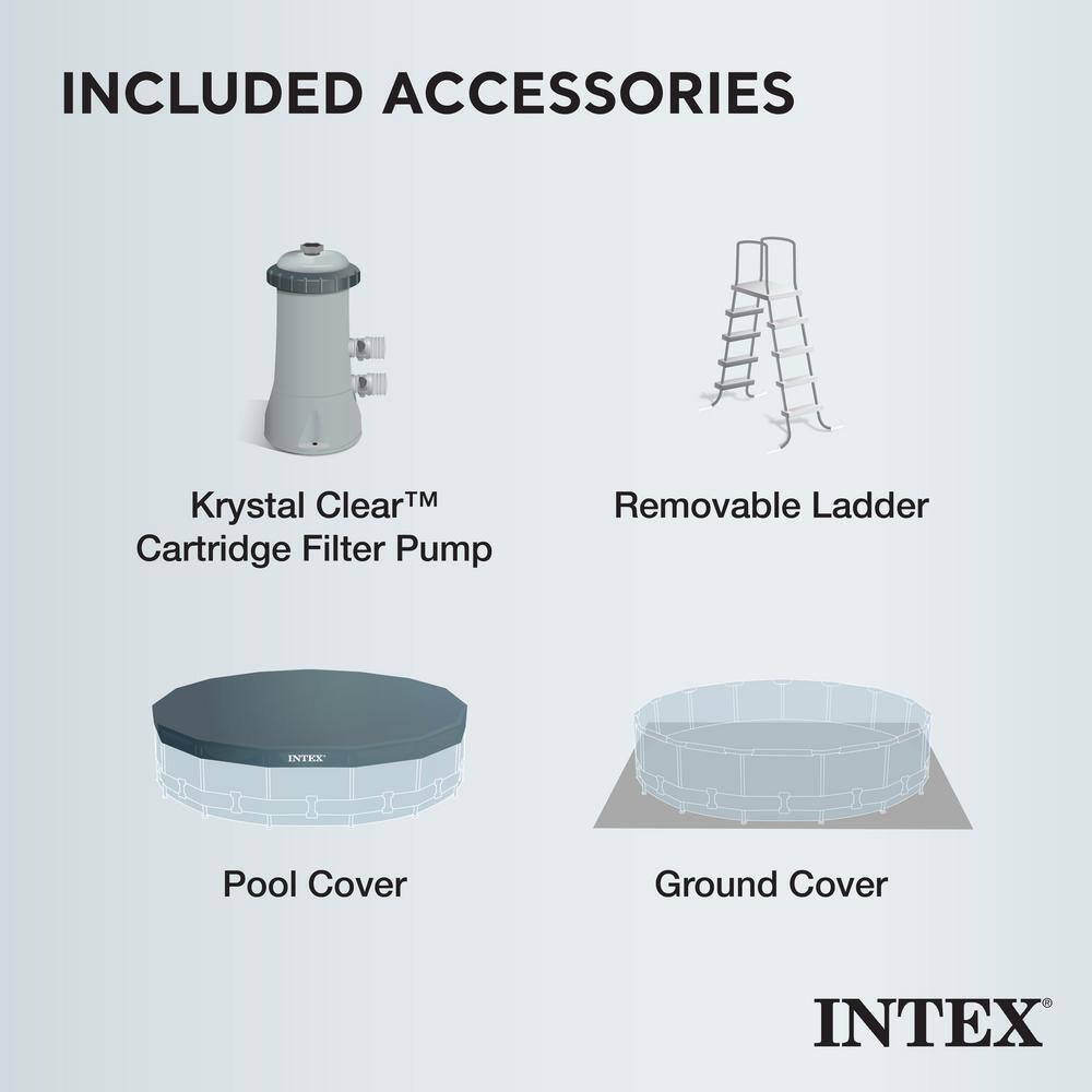 Intex 26723EH-HD 15 ft. x 42 in. Round 42 in. Metal Frame Above Ground Swimming Pool Set with Filter9