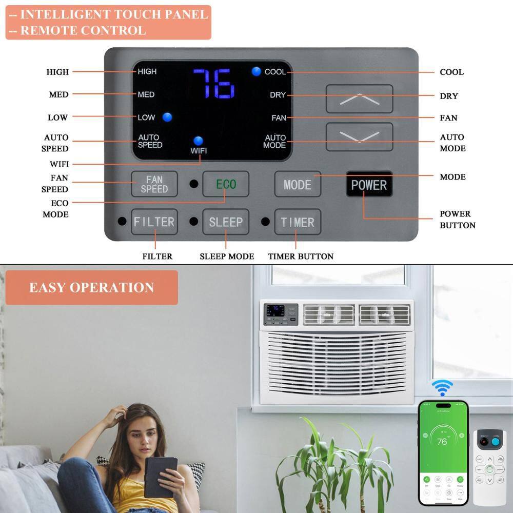 Karl home 8,000 BTU 115V Window Air Conditioner Cools 350 Sq. Ft. with Remote Control in White3