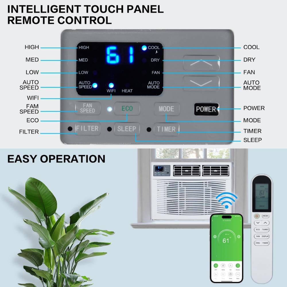 Karl home K1G46000635 8000 BTU (DOE) 115-Volt WIFI Window Air Conditioner Cools 350 sq. ft. with Heater with Remote in White3