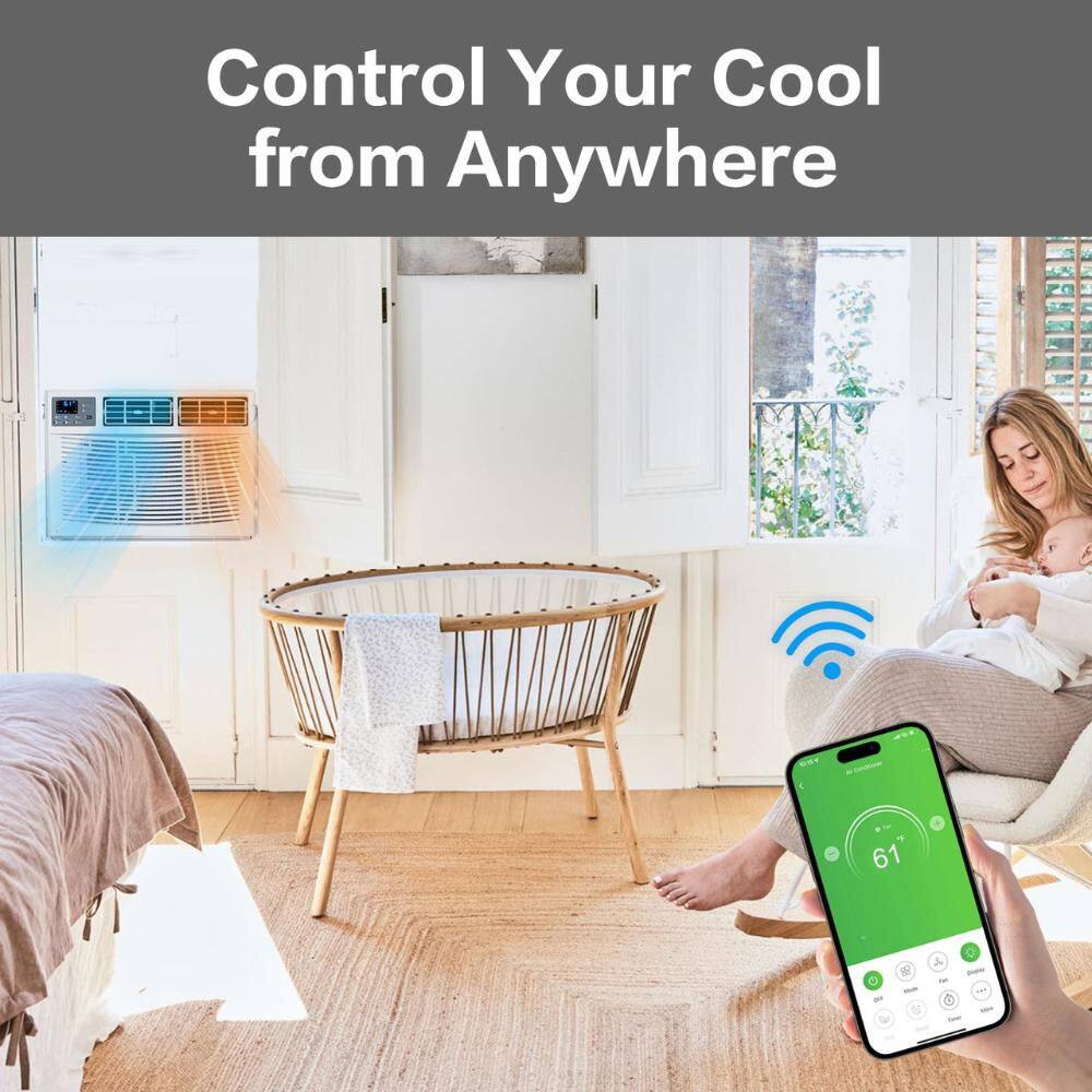 Karl home K1G46000635 8000 BTU (DOE) 115-Volt WIFI Window Air Conditioner Cools 350 sq. ft. with Heater with Remote in White8