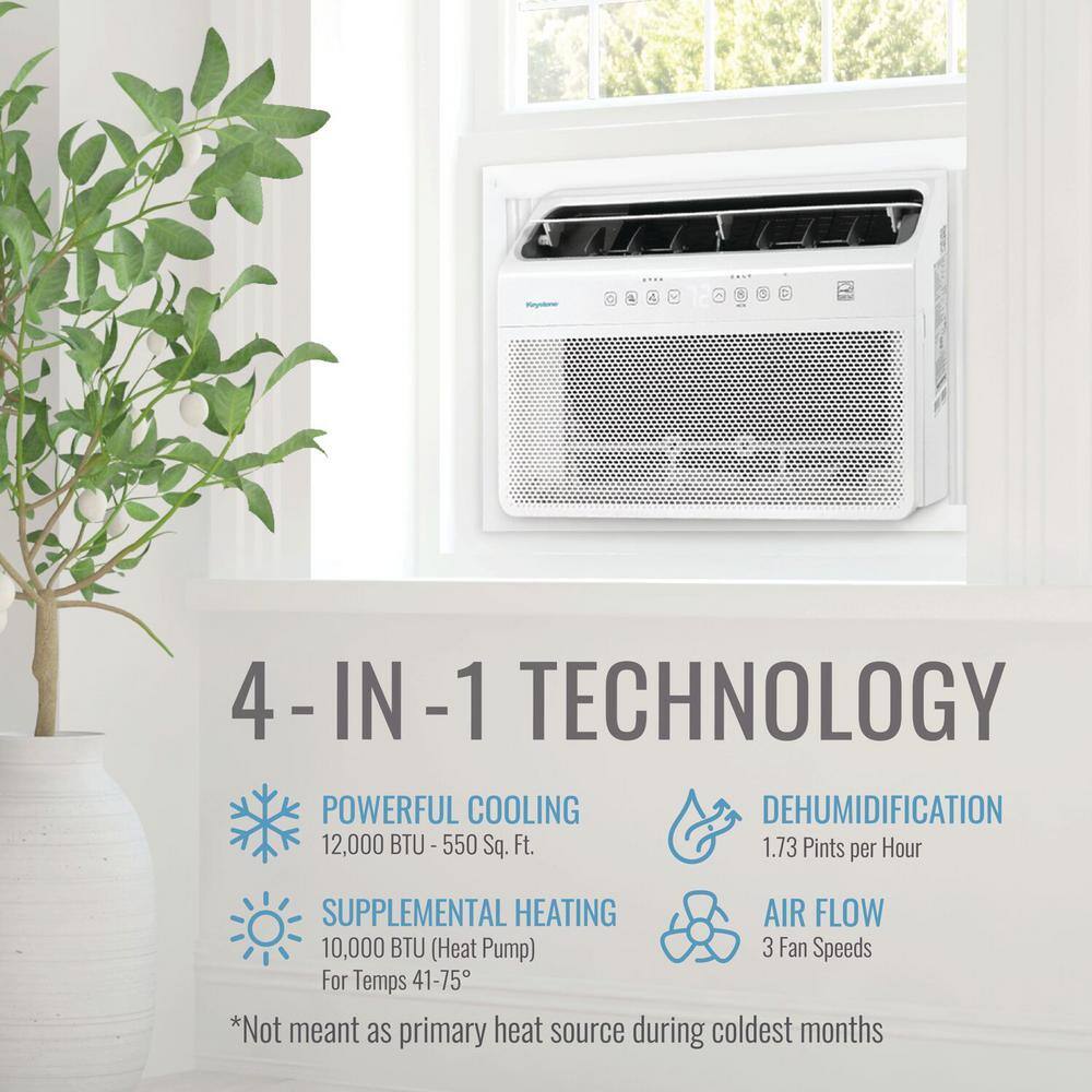 Keystone KSTAW12INV-HC 12,000 BTU (DOE) 115-Volt Window Mounted Inverter Air Conditioner with Heater and Remote Control2