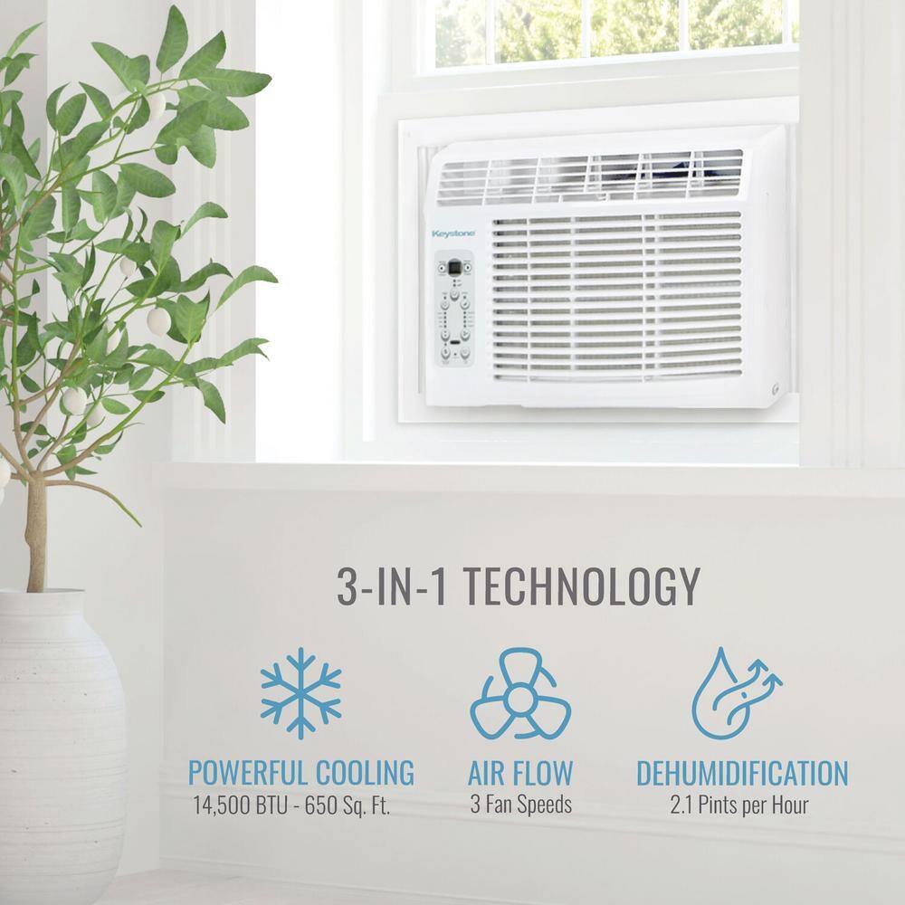 Keystone KSTAW14CE 14,500 BTU 115V Window Air Conditioner Cools 650 Sq. Ft. with Dehumidifier and Smart Remote Control in White10