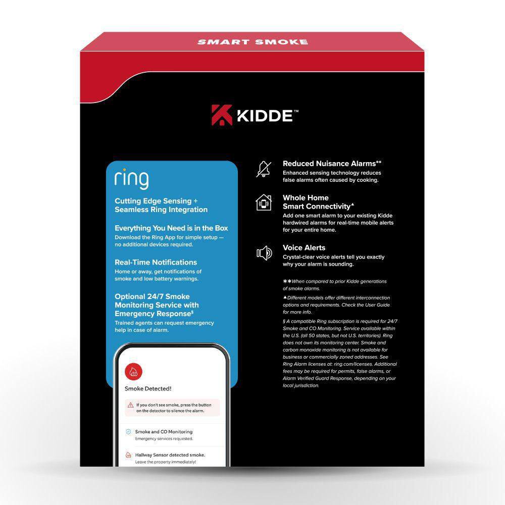 Kidde 21033276 Hardwired Ring App Enabled Smart Smoke Detector with AA Backup Battery, Voice Alerts, Interconnected Alarm10