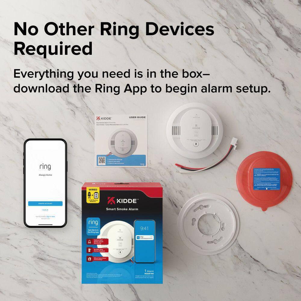 Kidde 21033276 Hardwired Ring App Enabled Smart Smoke Detector with AA Backup Battery, Voice Alerts, Interconnected Alarm13