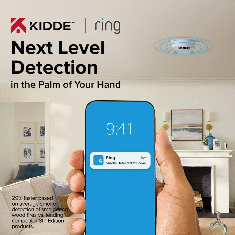Kidde 21033276 Hardwired Ring App Enabled Smart Smoke Detector with AA Backup Battery, Voice Alerts, Interconnected Alarm3