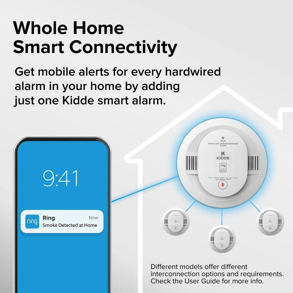 Kidde 21033276 Hardwired Ring App Enabled Smart Smoke Detector with AA Backup Battery, Voice Alerts, Interconnected Alarm8