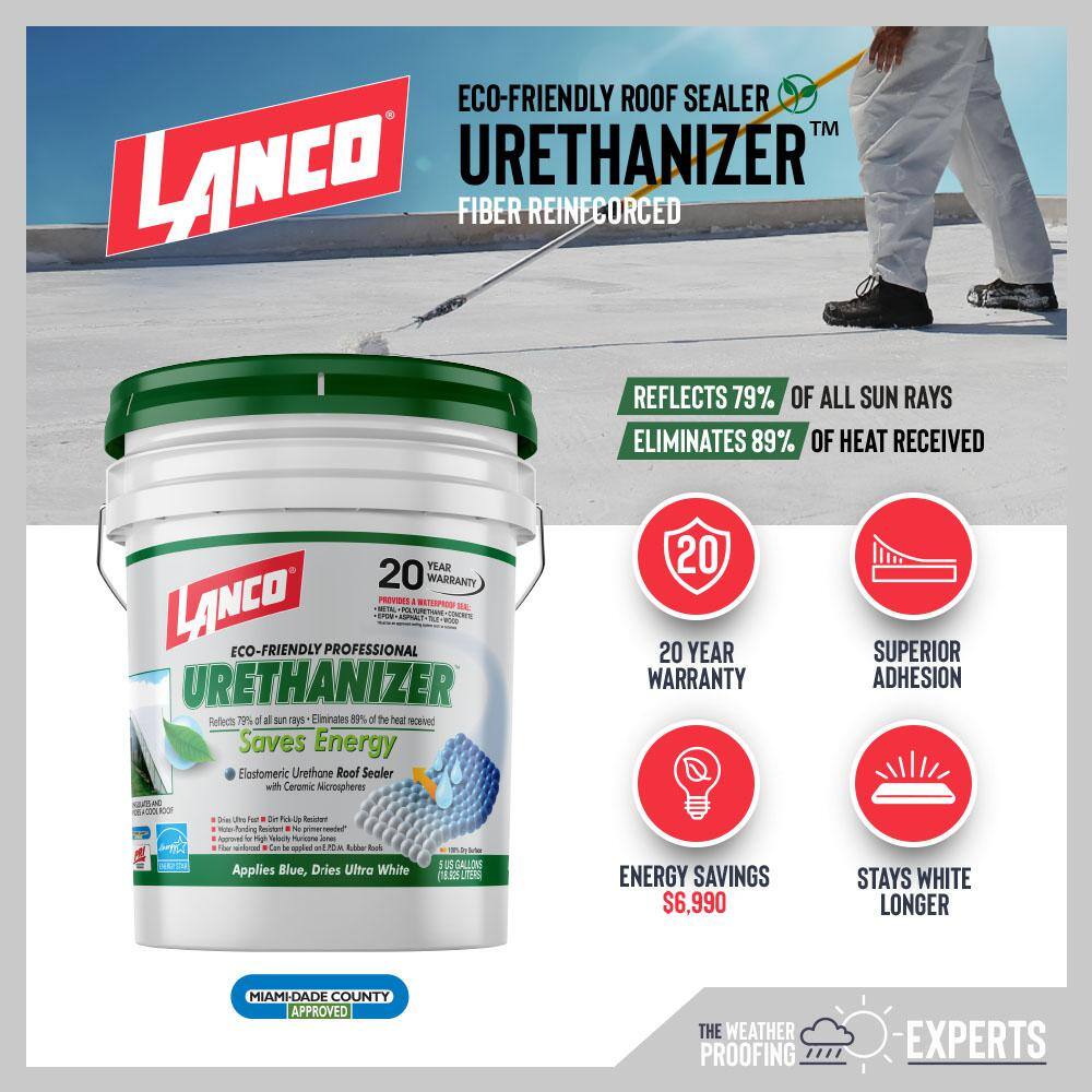 Lanco RC994-2 Urethanizer 5 Gal. 100% Acrylic Urethane Elastomeric White Reflective Roof Sealer1