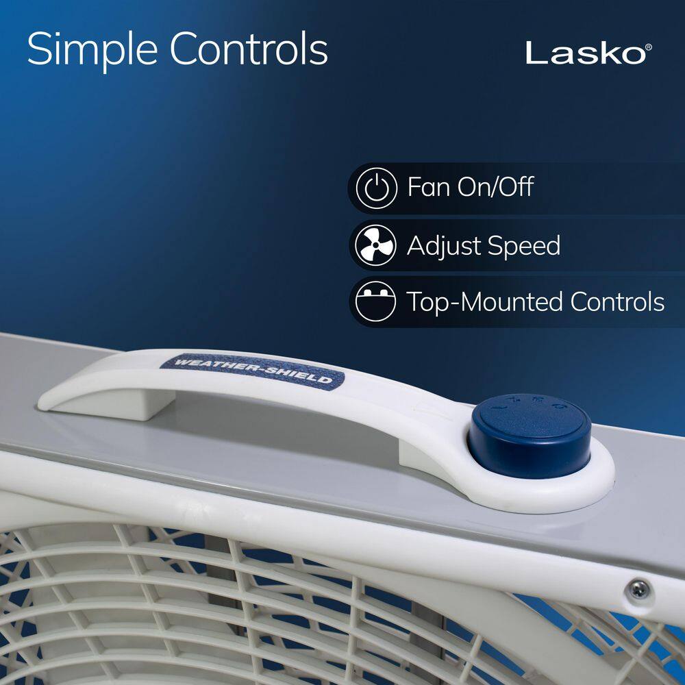 Lasko 3720 Weather Shield 20 in. 3 Speed Box Fan for Home in White with 2000 CFM, High Performance Grill and Carry Handle3