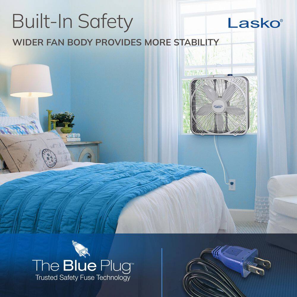 Lasko 3720 Weather Shield 20 in. 3 Speed Box Fan for Home in White with 2000 CFM, High Performance Grill and Carry Handle7