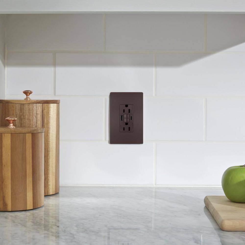 Legrand 1597TRUSBACDBC4 radiant 15 Amp 125-Volt Tamper Resistant Self-Test GFCI Duplex Outlet with Type A C USB, Dark Bronze1