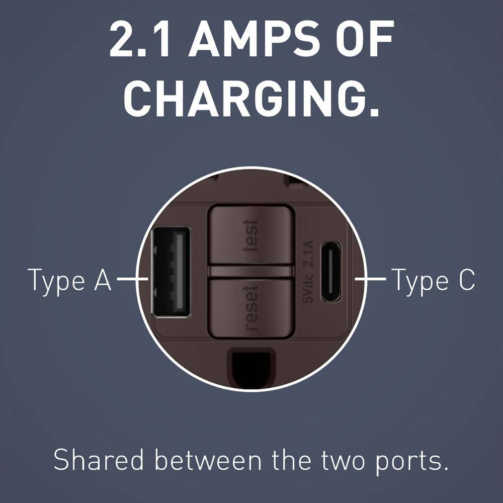 Legrand 1597TRUSBACDBC4 radiant 15 Amp 125-Volt Tamper Resistant Self-Test GFCI Duplex Outlet with Type A C USB, Dark Bronze11