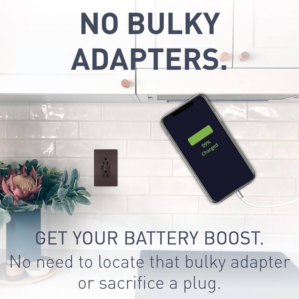 Legrand 1597TRUSBACDBC4 radiant 15 Amp 125-Volt Tamper Resistant Self-Test GFCI Duplex Outlet with Type A C USB, Dark Bronze7