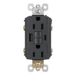 Legrand 1597TRUSBACGC4 radiant 15 Amp 125-Volt Tamper Resistant Self-Test GFCI Duplex Outlet with Type A/C USB, Graphite