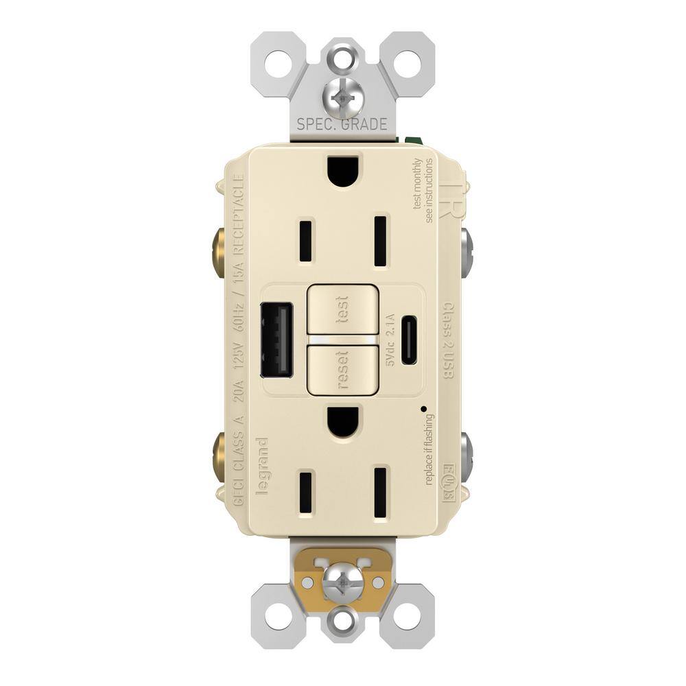 Legrand 1597TRUSBACLA radiant 15 Amp 125-Volt Tamper Resistant GFCI Residential Commercial Decorator Duplex Outlet with A C USB, Light Almond Legrand 1597TRUSBACLA radiant 15 Amp 125-Volt Tamper Resistant GFCI Residential/Commercial Decorator Duplex Outlet with A/C USB, Light Almond