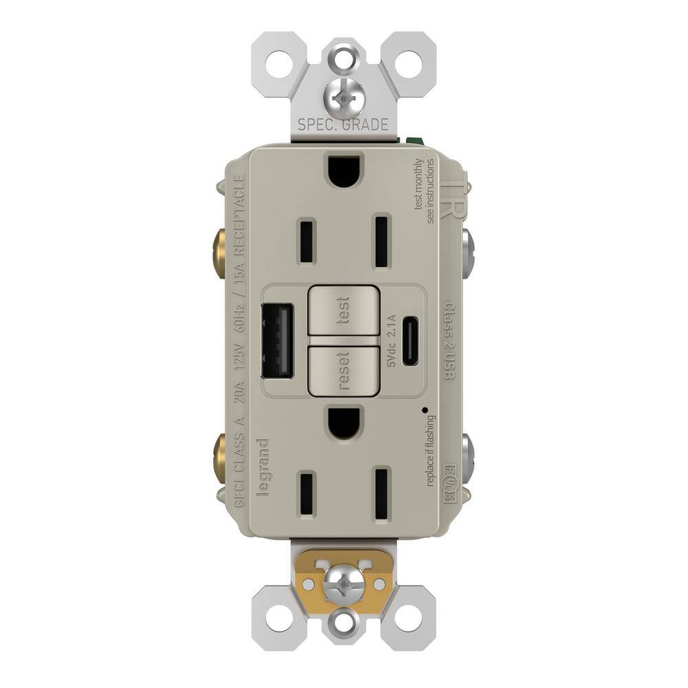 Legrand 1597TRUSBACNIC4 radiant 15 Amp 125-Volt Tamper Resistant Self-Test GFCI Duplex Outlet with Type A C USB, Nickel Legrand 1597TRUSBACNIC4 radiant 15 Amp 125-Volt Tamper Resistant Self-Test GFCI Duplex Outlet with Type A/C USB, Nickel