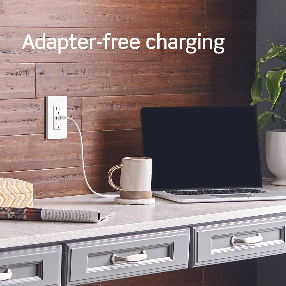 Leviton M02-T5633-2BW 15 Amp Decora Tamper-Resistant Duplex Outlet with Type A and C USB Charger, White (2-Pack)5