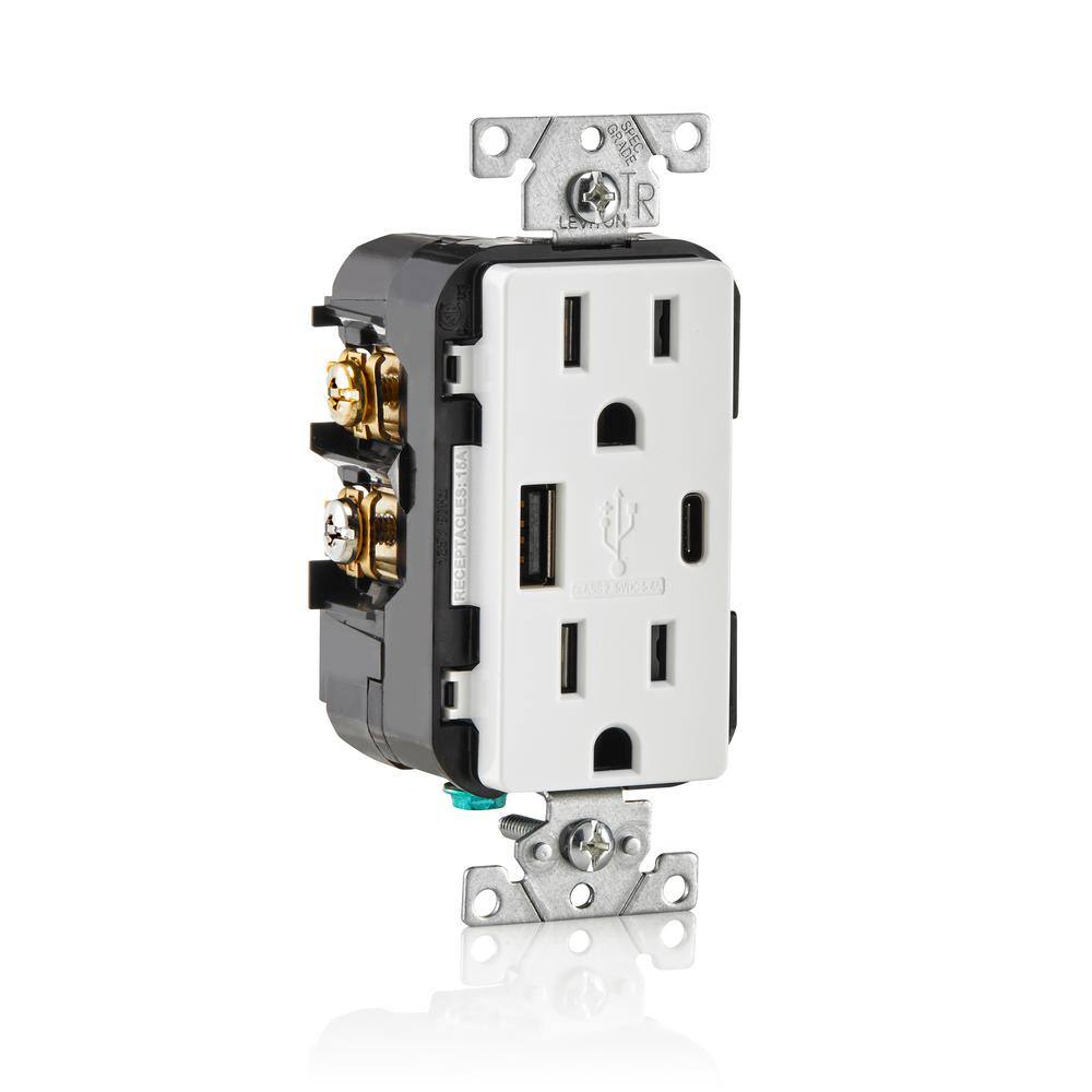Leviton M02-T5633-2BW 15 Amp Decora Tamper-Resistant Duplex Outlet with Type A and C USB Charger, White (2-Pack)9