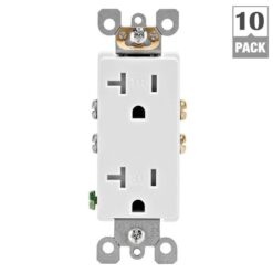 Leviton M02-T5825-WMP Decora 20 Amp 125 V Tamper Resistant Duplex Outlet/Receptacle, White (10-Pack)